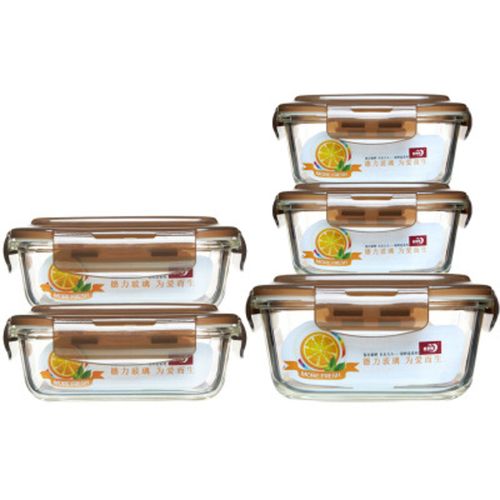 保鲜盒/碗青苹果 耐热玻璃保鲜盒套装 5件套 bxhk05-5烤箱 冰箱 微波