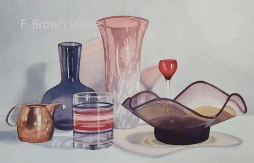 艺术家f. brown steele的水彩玻璃制品 ,绝
